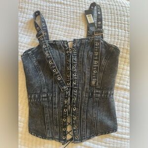 High Roller Washed Denim Top - Black Wash